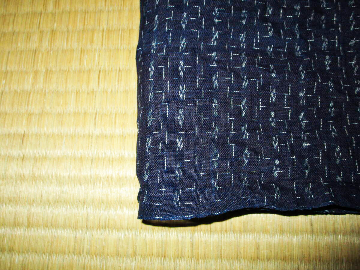 Meiji Period Hand Woven Indigo Hemp Flower Pattern Fabric