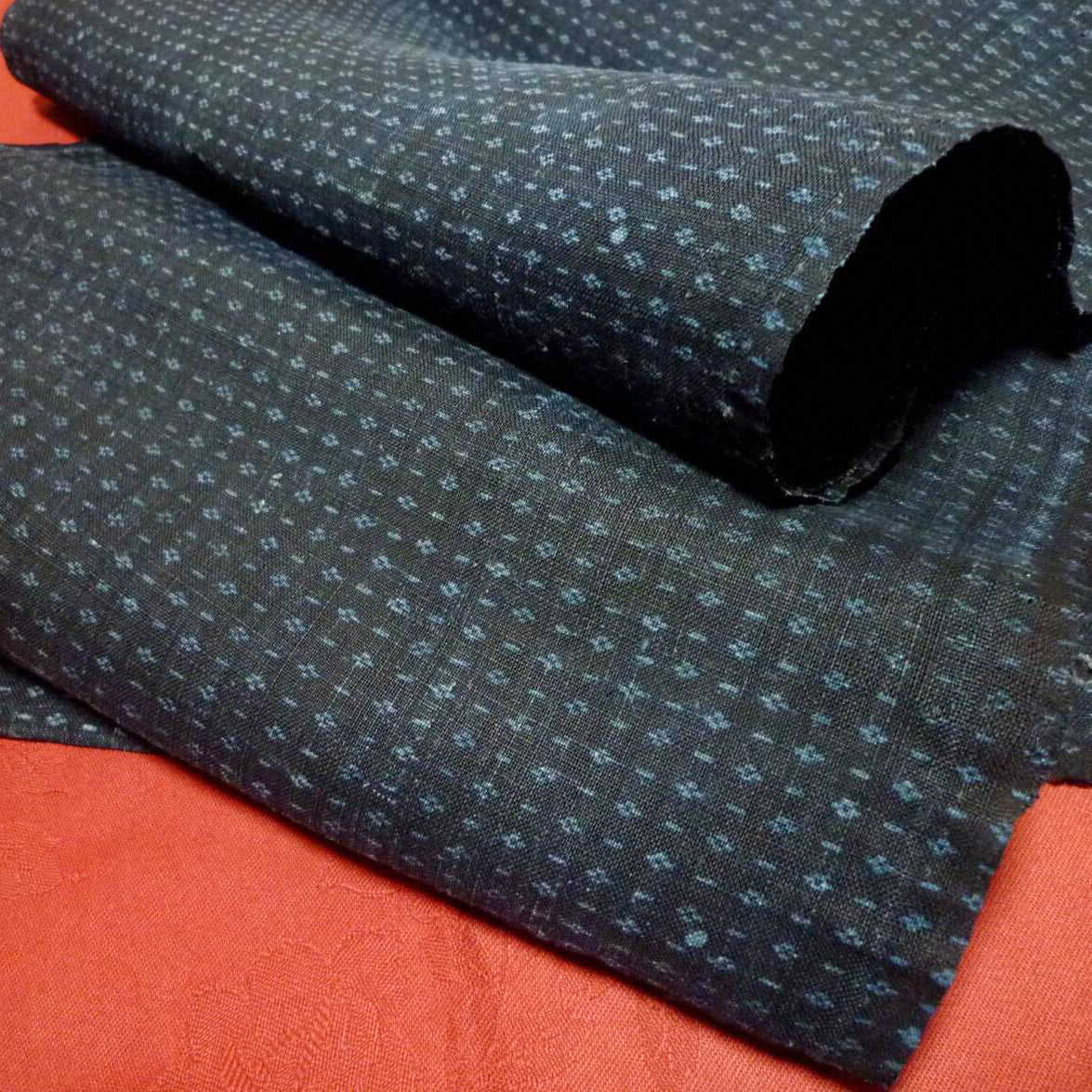 Meiji Period Indigo Dyed Hemp Blue Kasuri Fabric