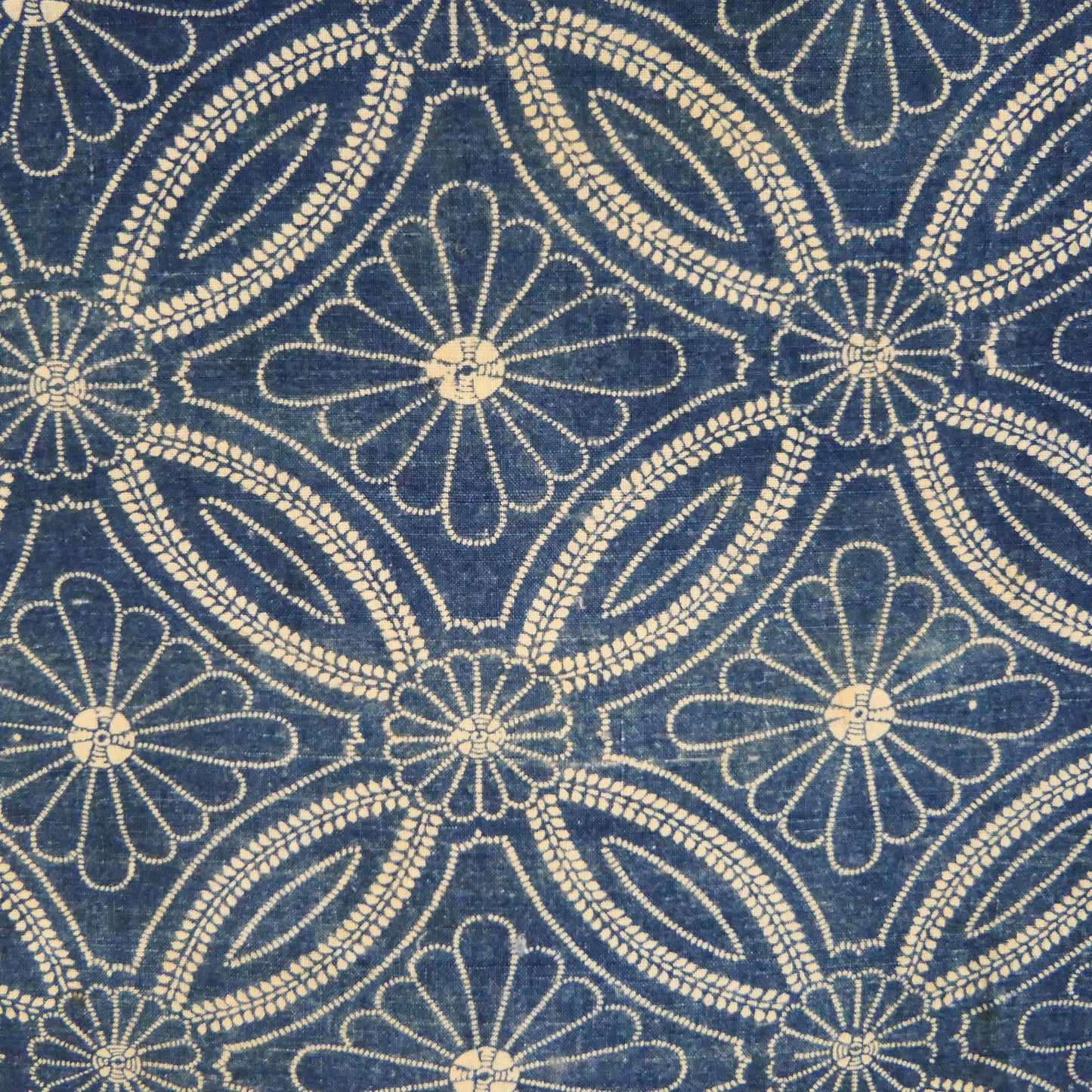Meiji Indigo Dyed & Rice Resist Floral Fabric Design 5
