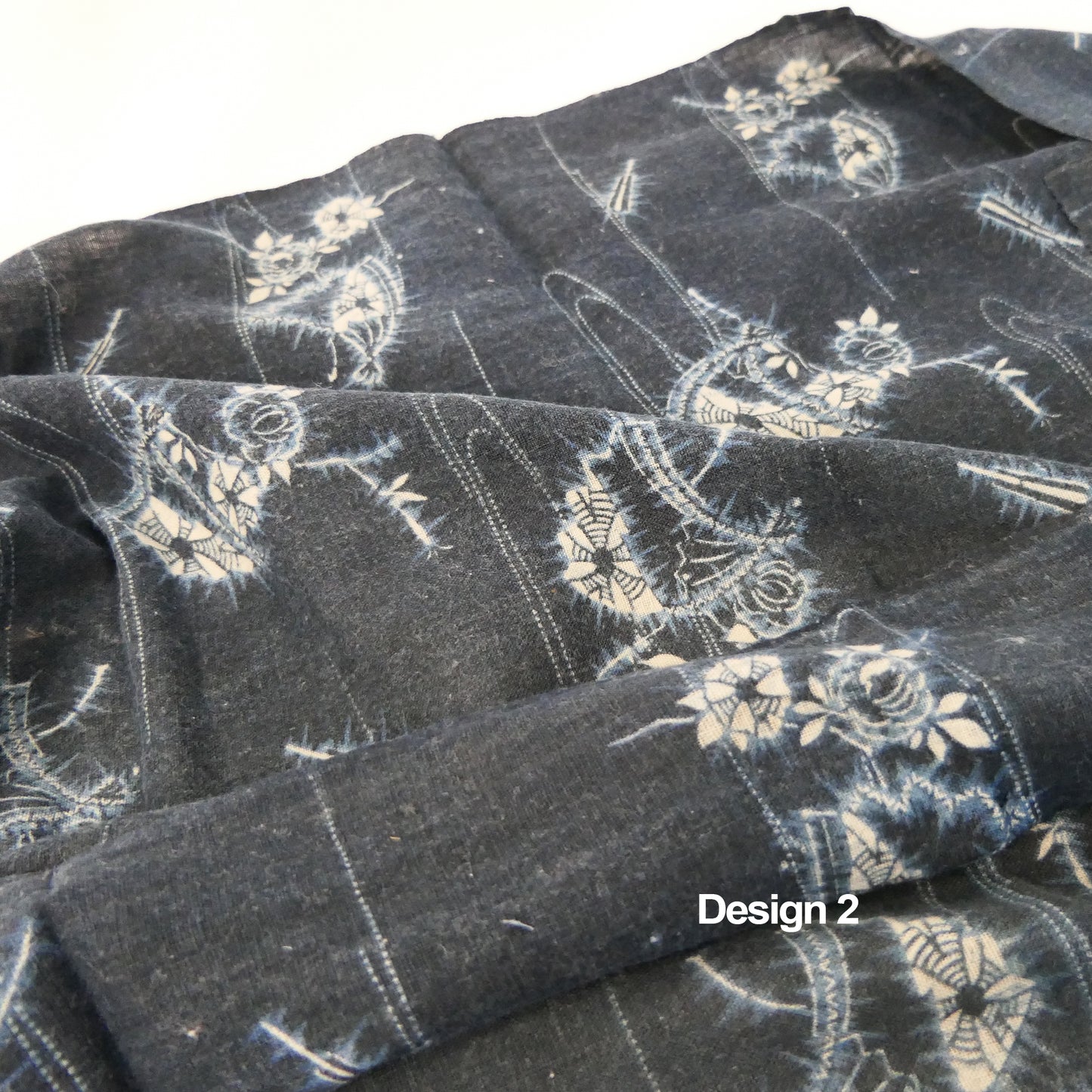 Meiji Indigo Shibori Tie Dye Fabric Fan Design 2