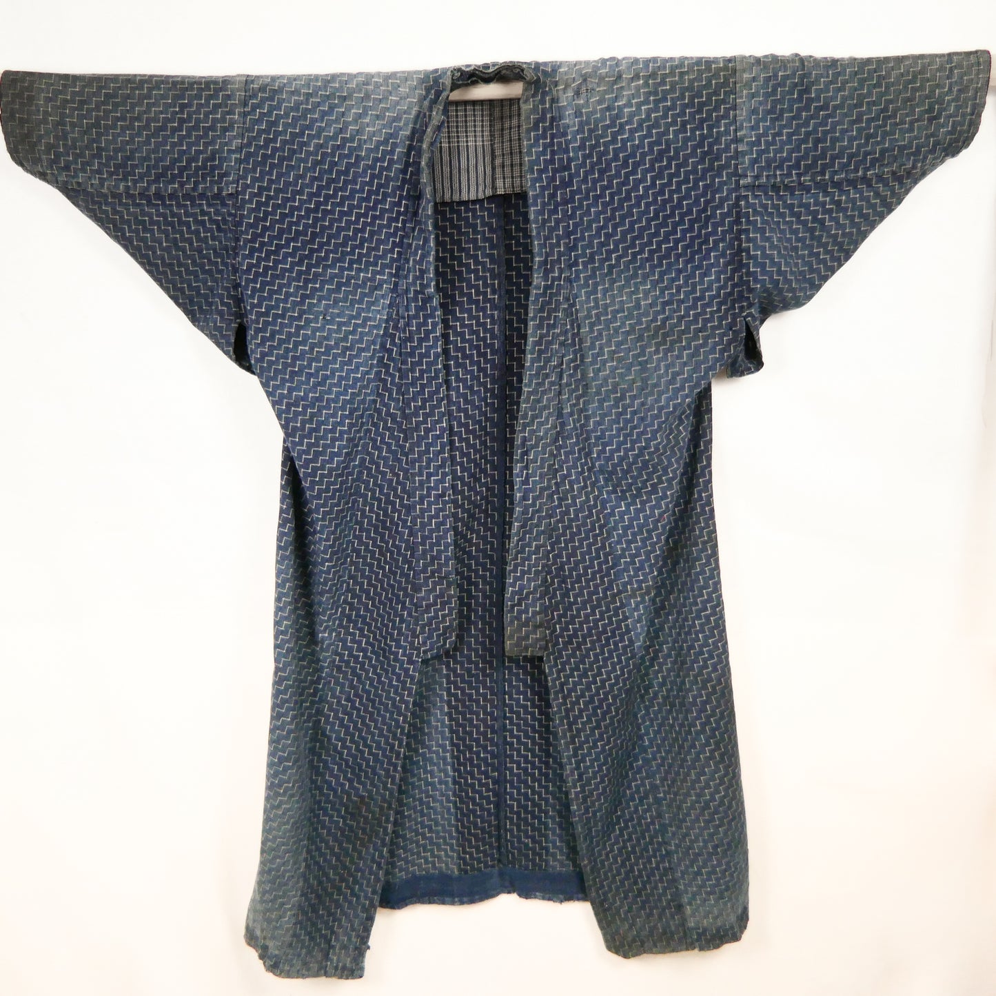 Meiji Dan Tsunagi Pattern Indigo Dyed Cotton Noragi Kimono