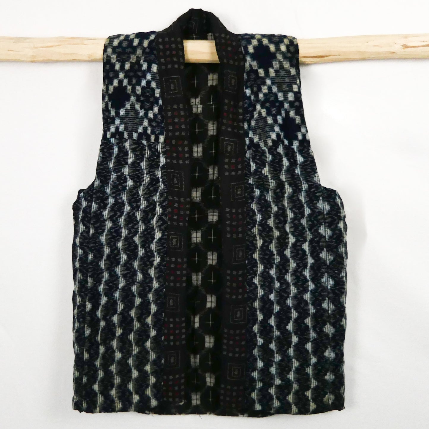Vintage Showa Indigo Dyed Kasuri Boro Cotton Padded Waistcoat Vest