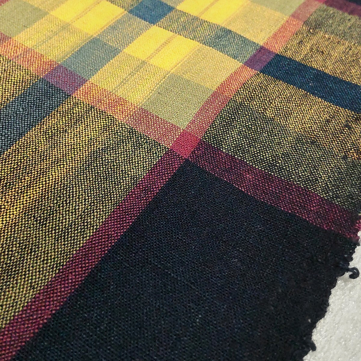 Taisho Period Hand Woven Mustard Checked Cotton