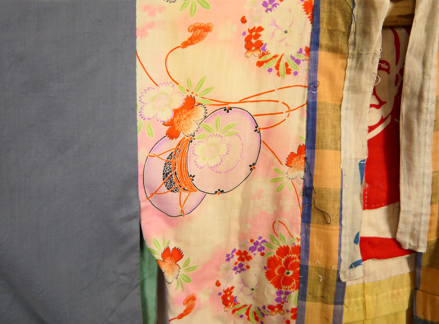 Antique Unusual Edison Flag Boro Silk Kimono