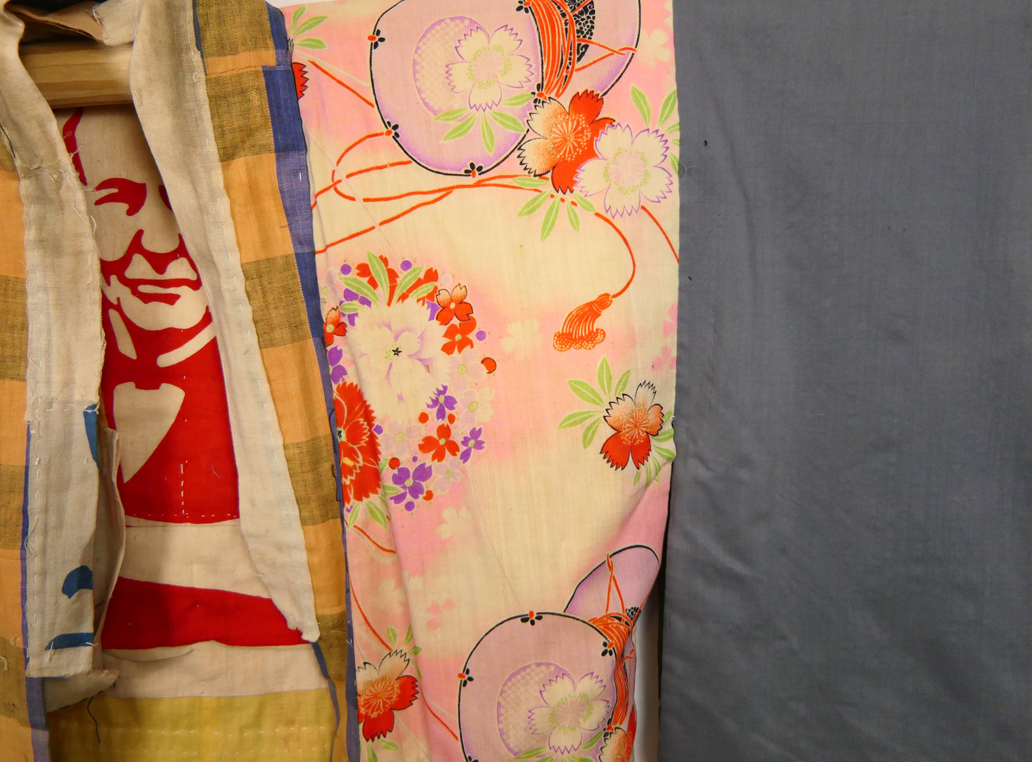Antique Unusual Edison Flag Boro Silk Kimono