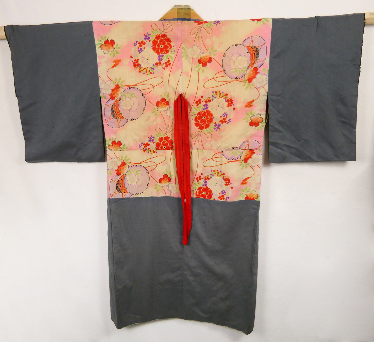 Antique Unusual Edison Flag Boro Silk Kimono
