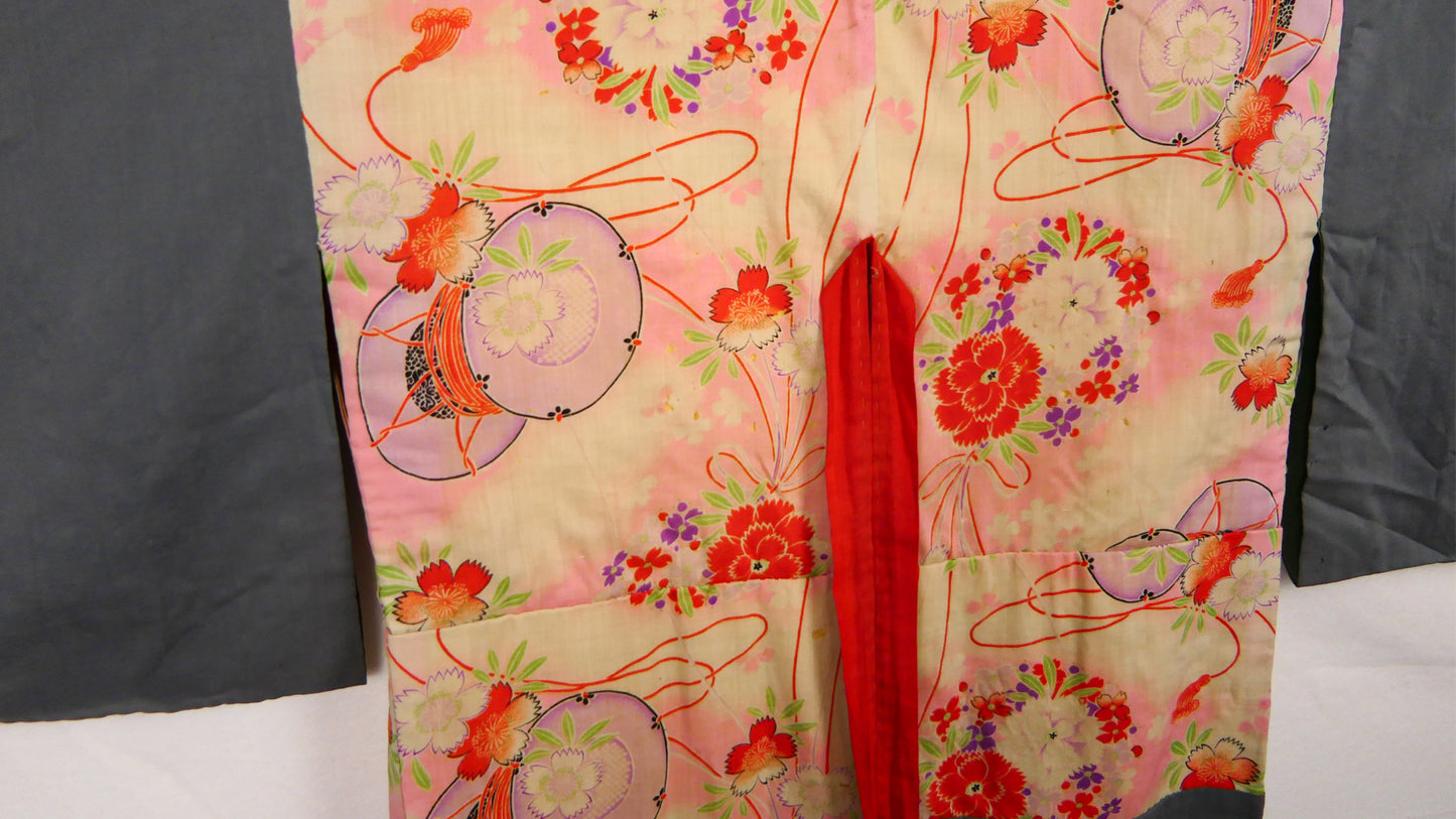 Antique Unusual Edison Flag Boro Silk Kimono