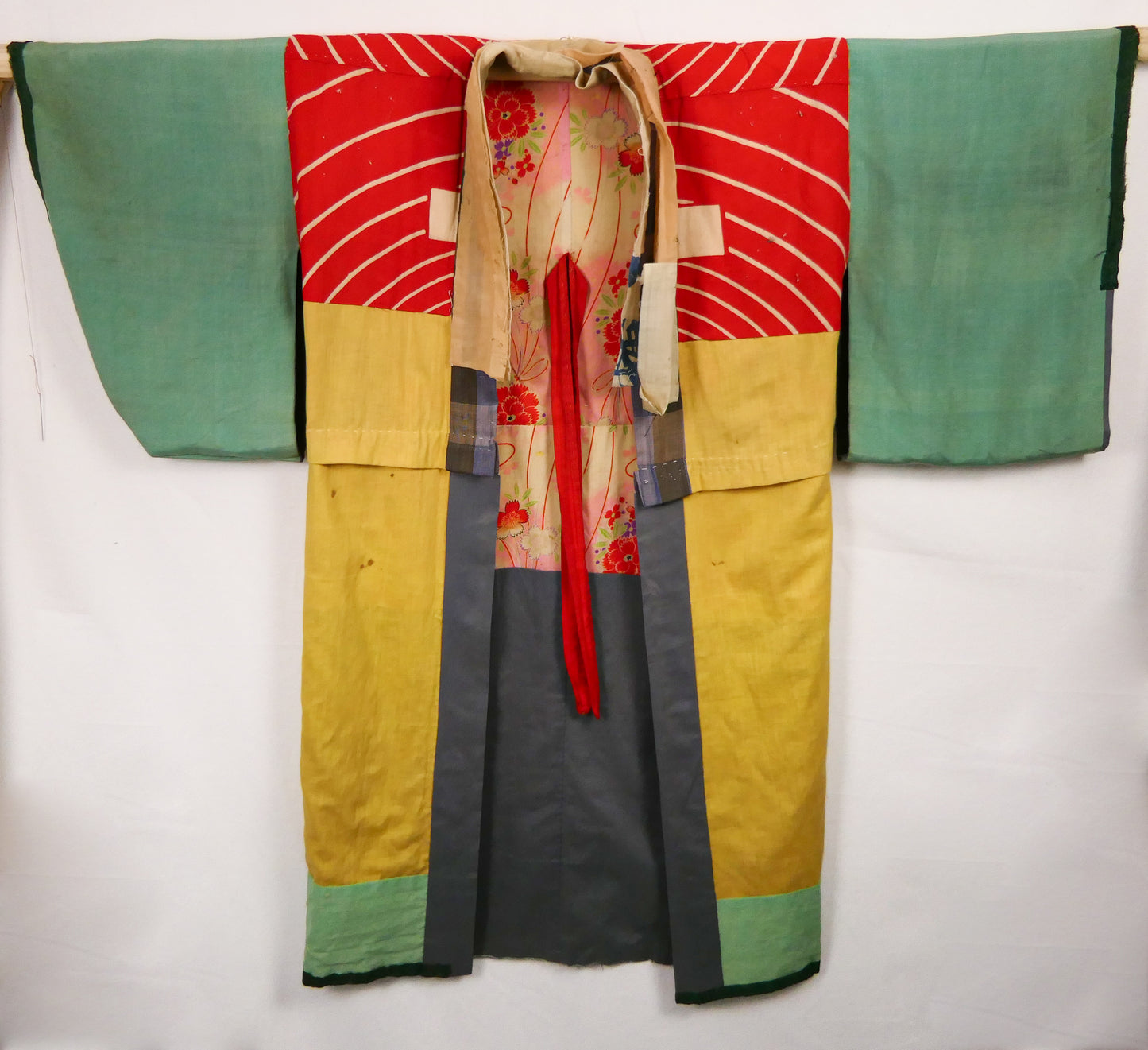 Antique Unusual Edison Flag Boro Silk Kimono