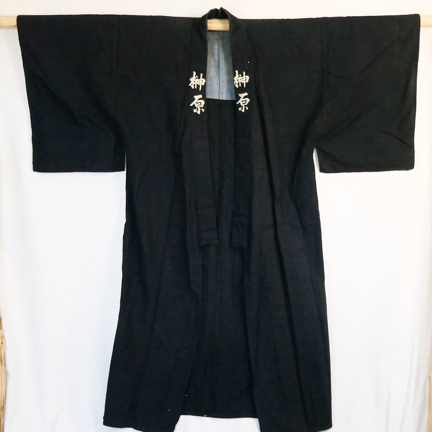 Vintage Mens Dark Indigo Dyed Kamon Kimono