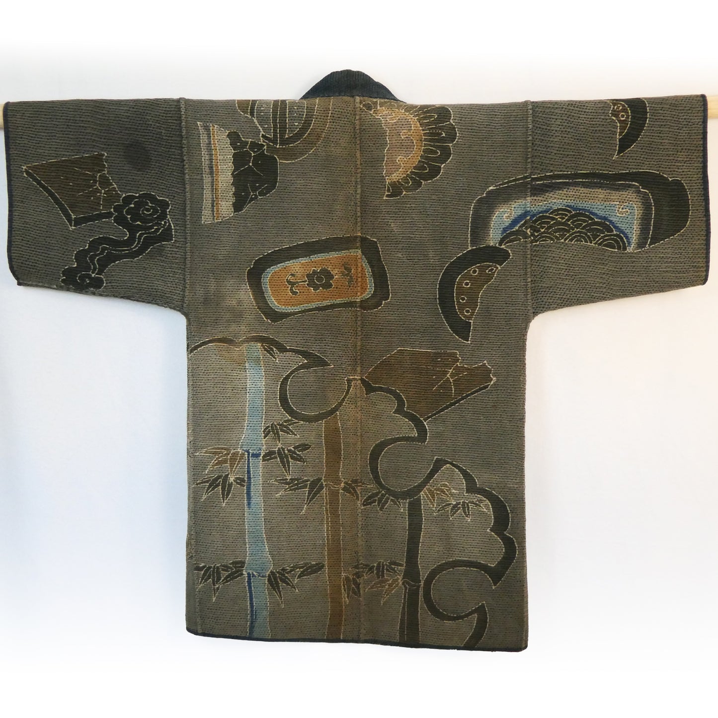 Rare Edo Period Bamboo Firefighters Hikeshi-Banten Hanten Jacket Tsutsugaki Reversible