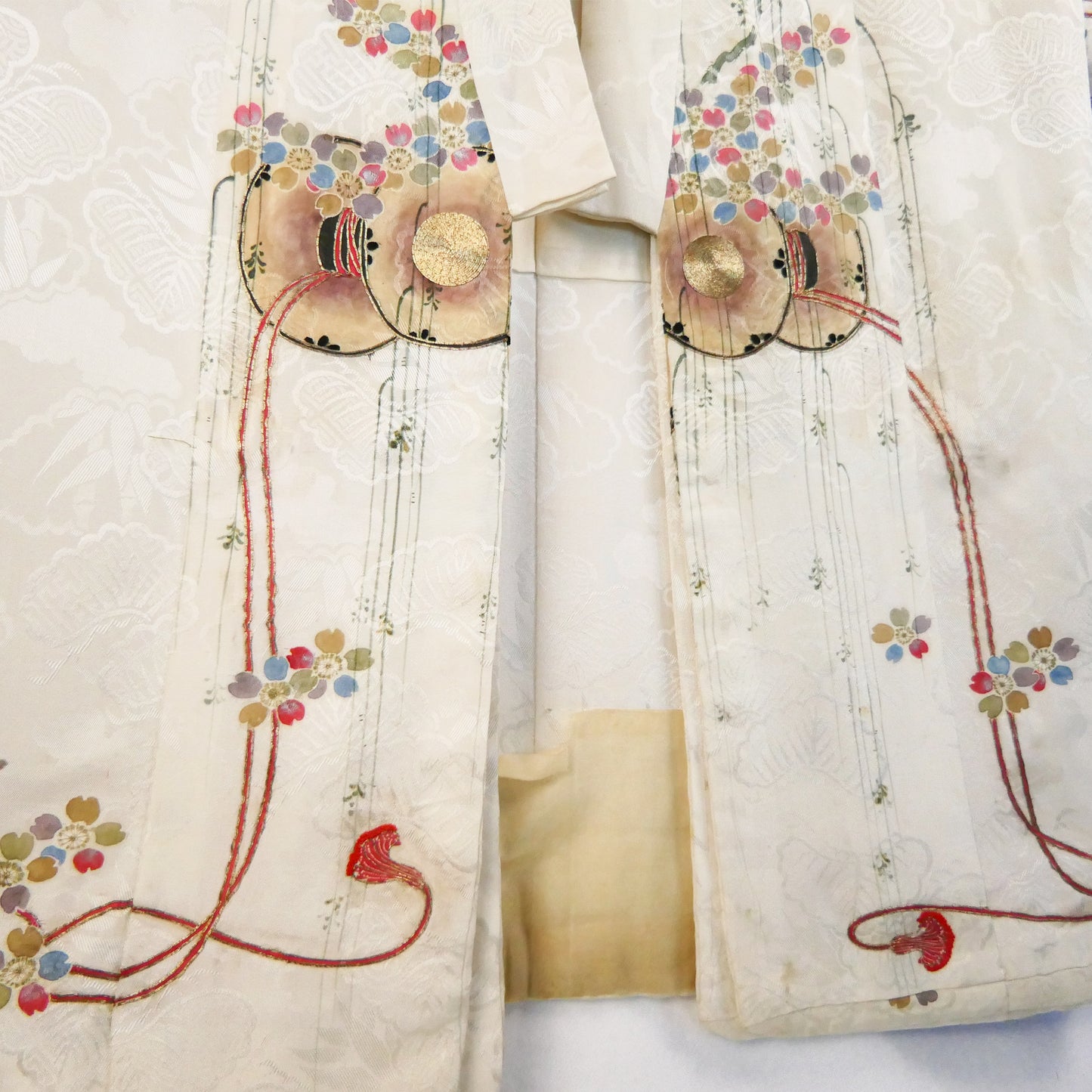 Meiji Weeping Wisteria Silk Kimono with Goldwork Knot Embroidery