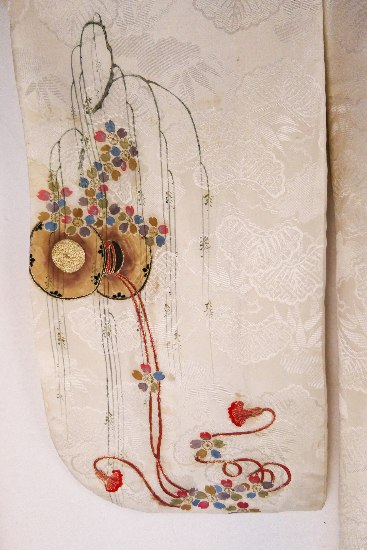 Meiji Weeping Wisteria Silk Kimono with Goldwork Knot Embroidery