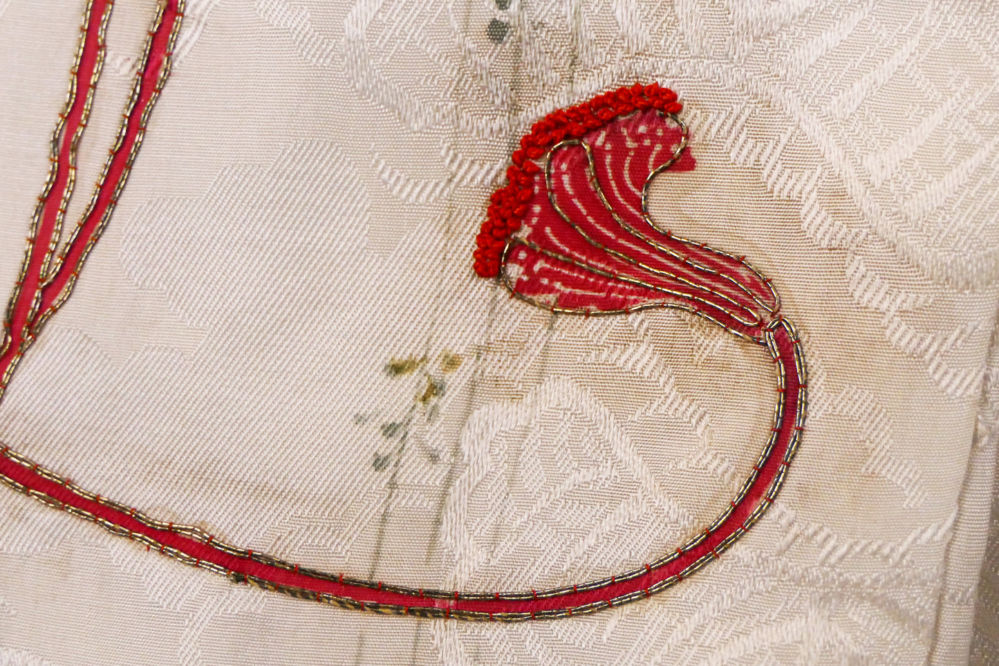 Meiji Weeping Wisteria Silk Kimono with Goldwork Knot Embroidery