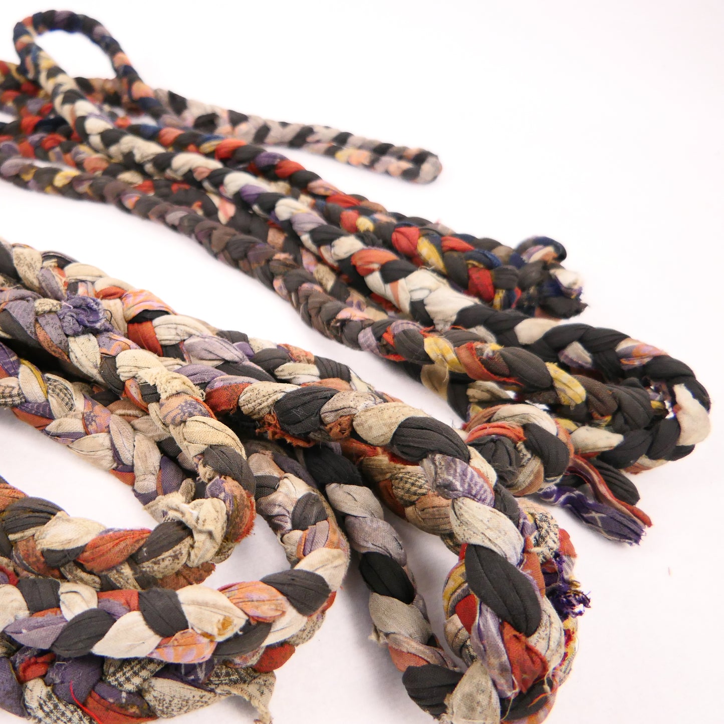 Early Meiji Japanese Folk Art Handmade Plaited Scrap Fabric Belts