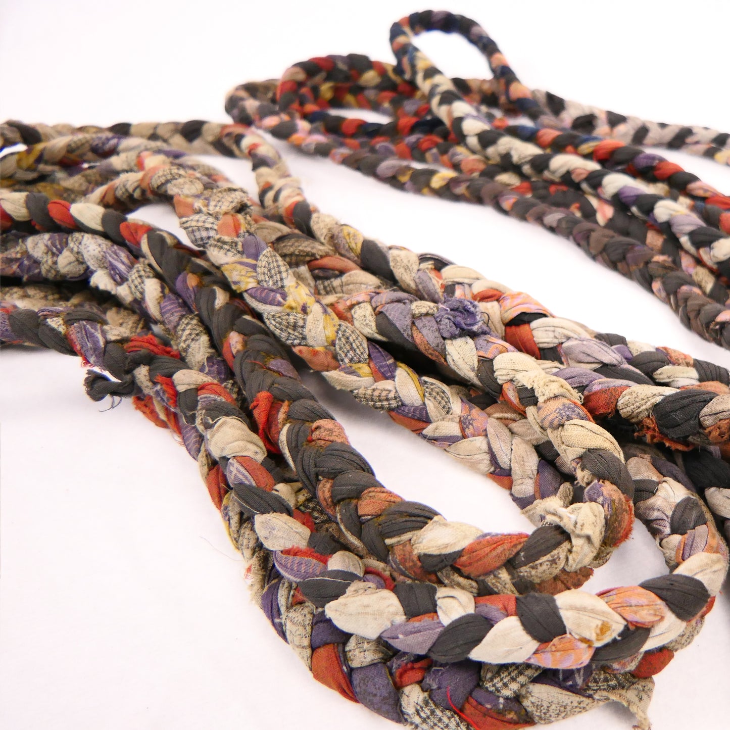 Early Meiji Japanese Folk Art Handmade Plaited Scrap Fabric Belts