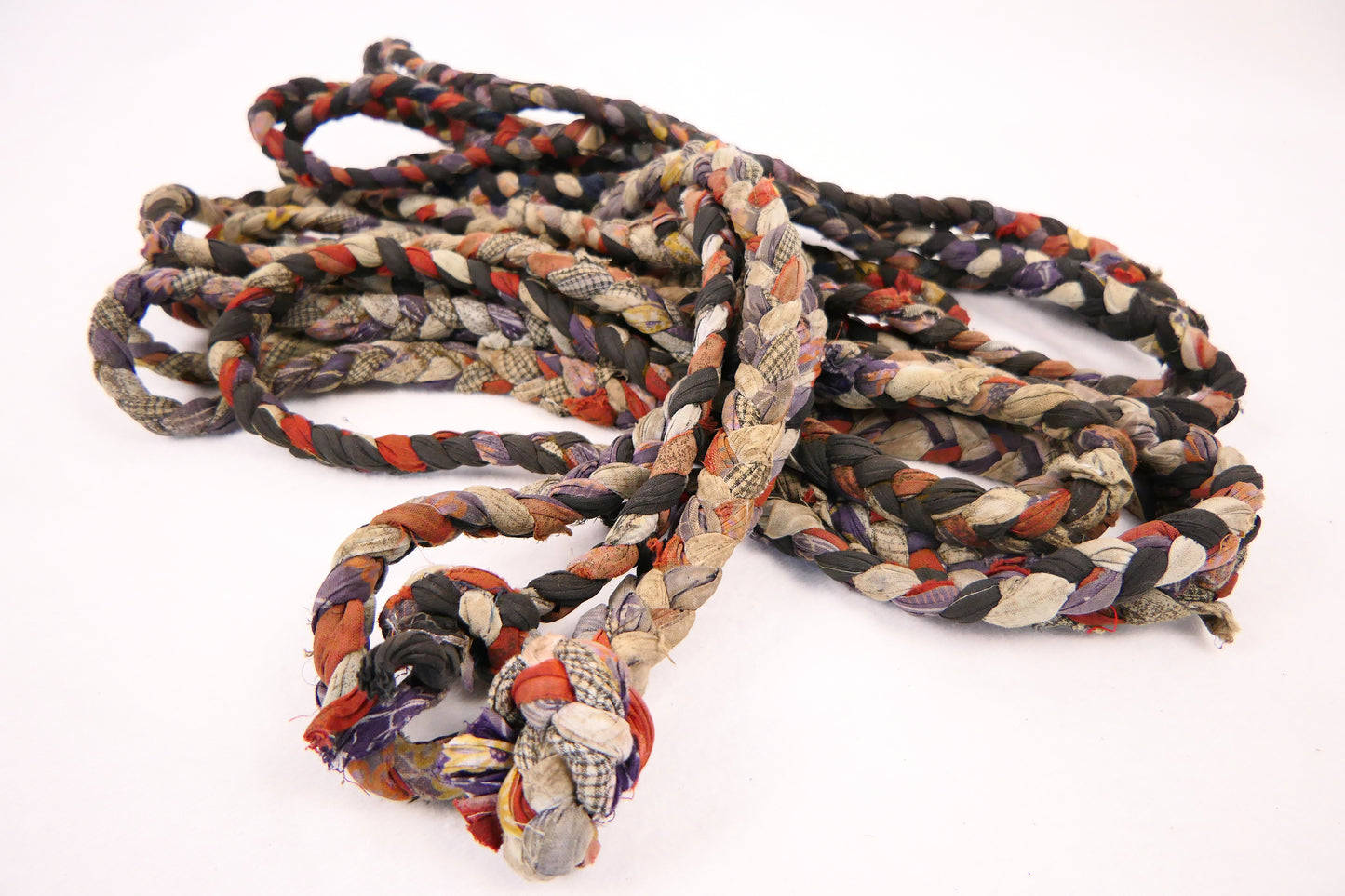 Early Meiji Japanese Folk Art Handmade Plaited Scrap Fabric Belts