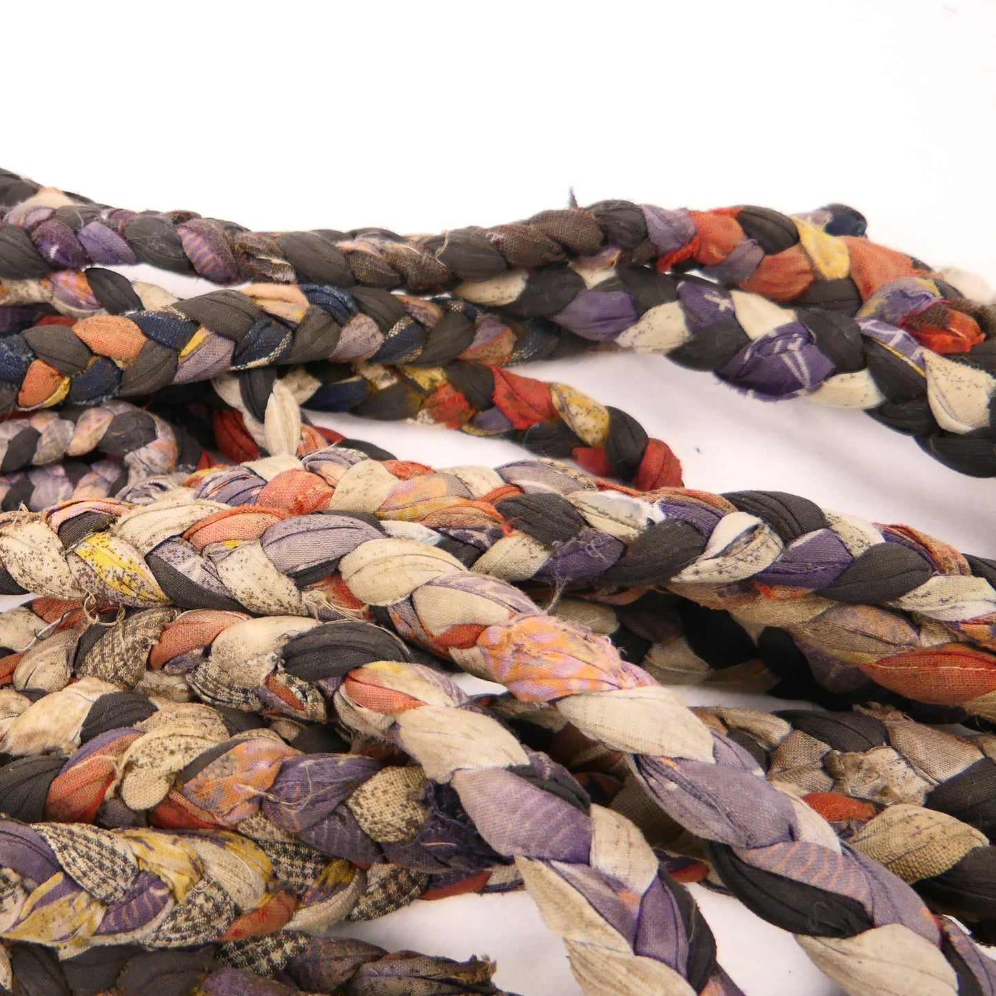 Early Meiji Japanese Folk Art Handmade Plaited Scrap Fabric Belts
