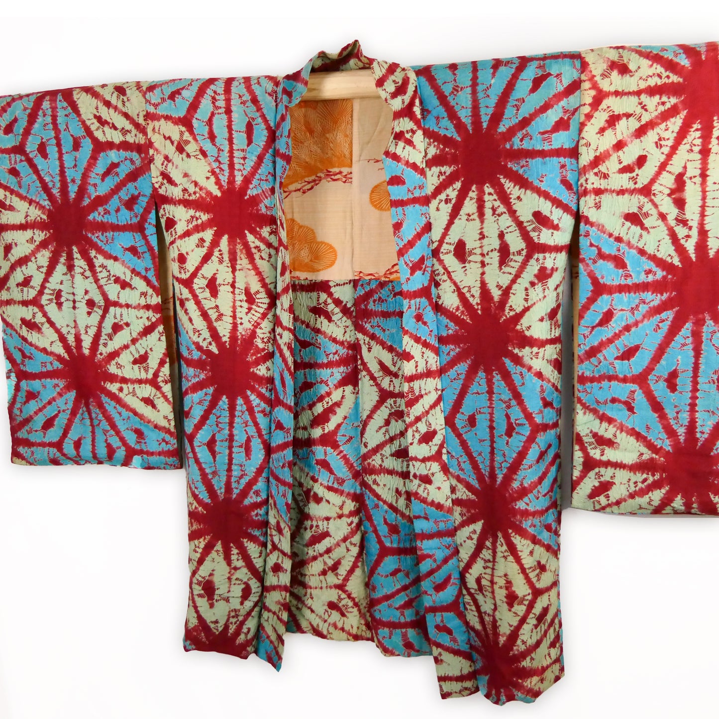 Antique Shibori Star Pattern Haori Short Kimono Jacket Pure Silk