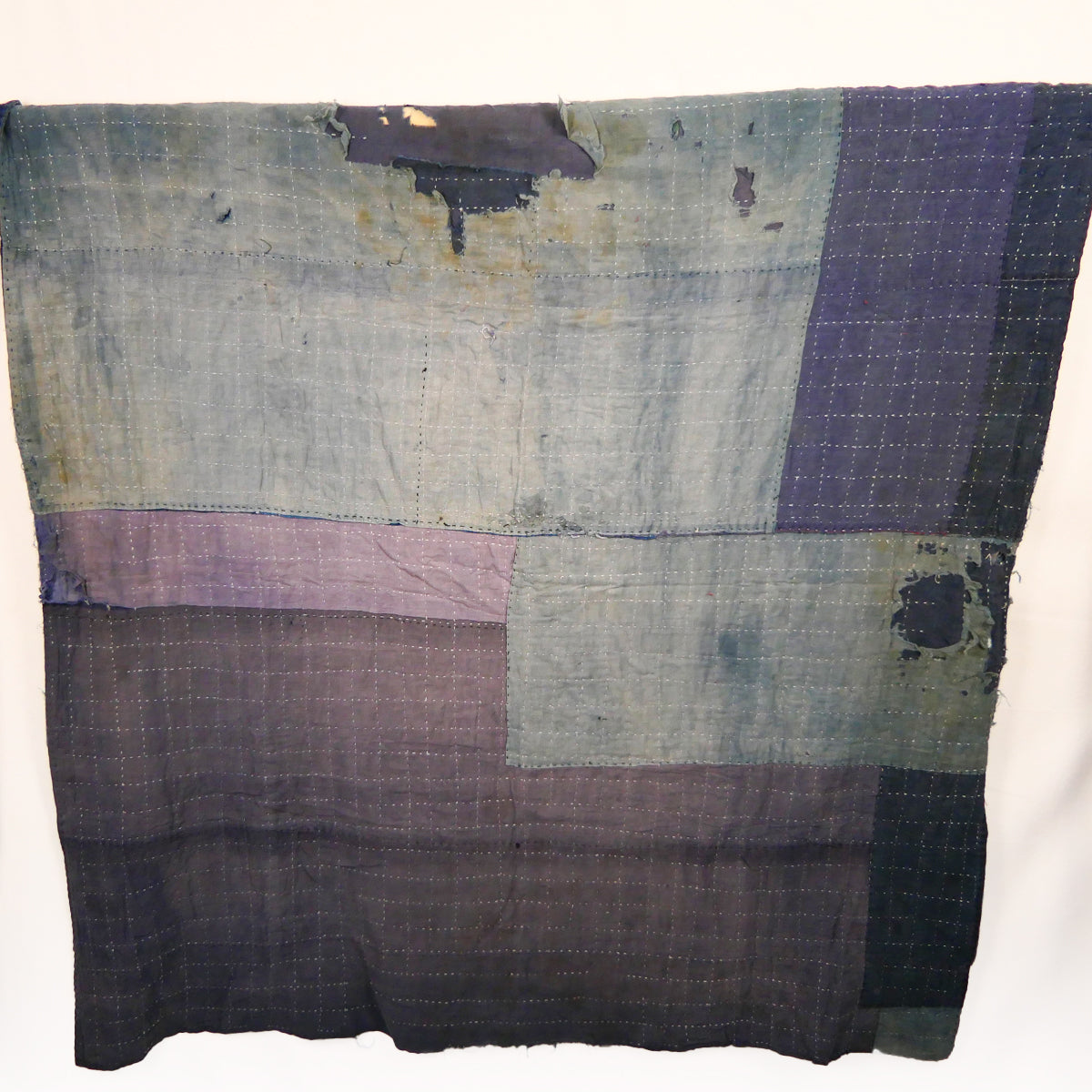 Meiji Period Okuaizu Boro Sashiko Rug with Squares