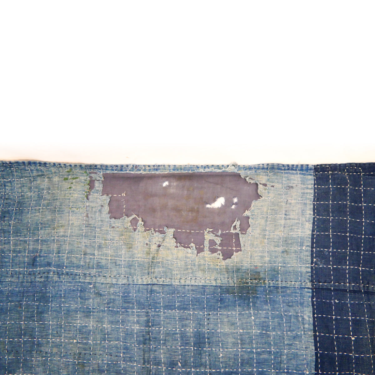 Meiji Period Okuaizu Boro Sashiko Rug with Squares