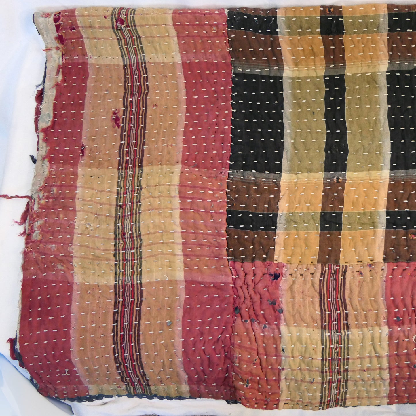 Meiji Period Okuaizu Boro Sashiko Rug with Rows