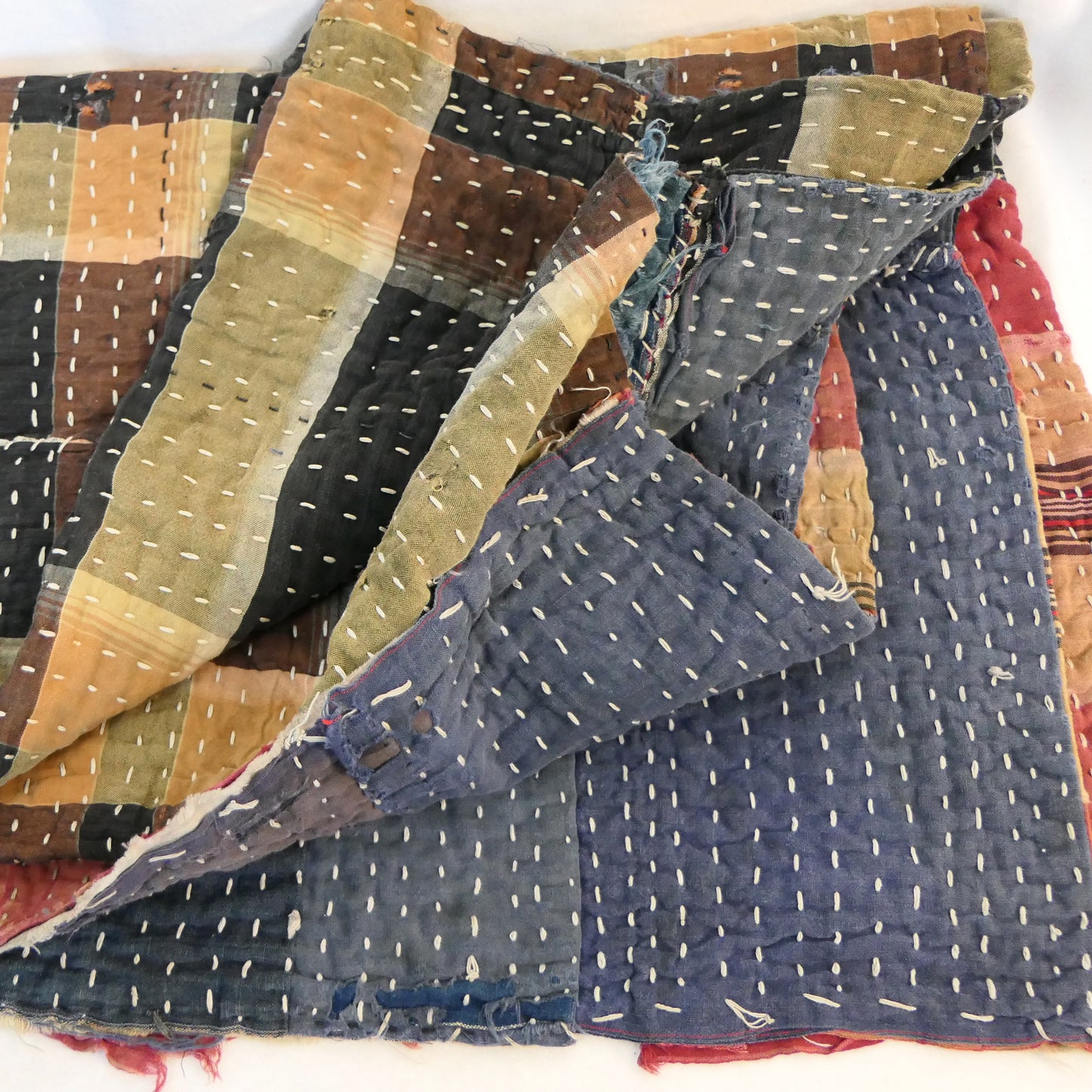 Meiji Period Okuaizu Boro Sashiko Rug with Rows