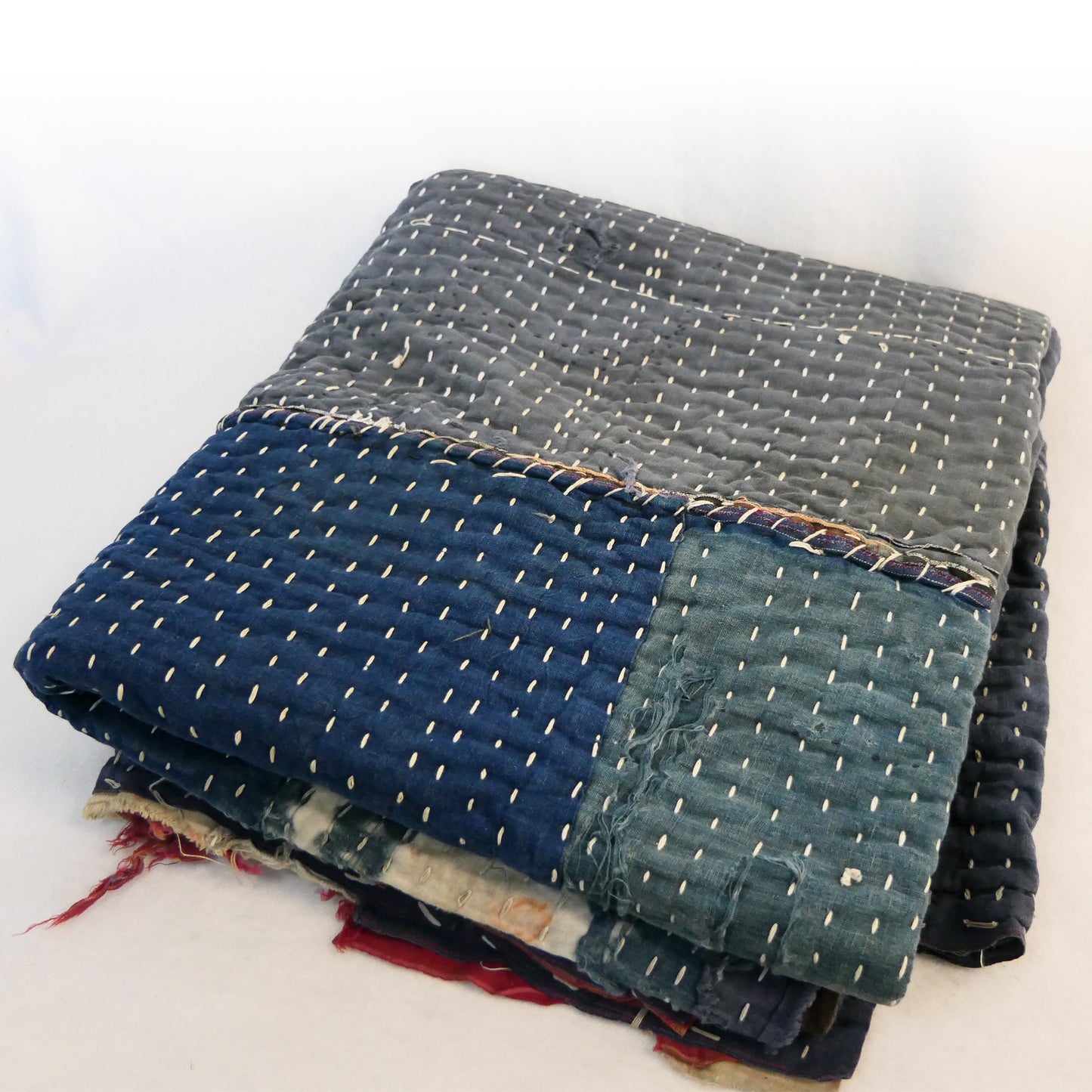 Meiji Period Okuaizu Boro Sashiko Rug with Rows