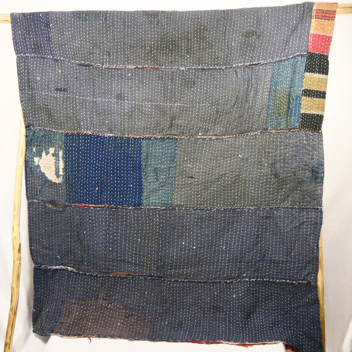 Meiji Period Okuaizu Boro Sashiko Rug with Rows