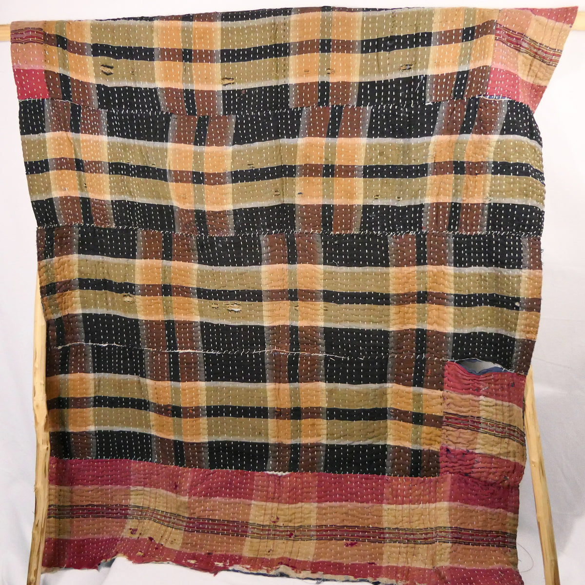 Meiji Period Okuaizu Boro Sashiko Rug with Rows
