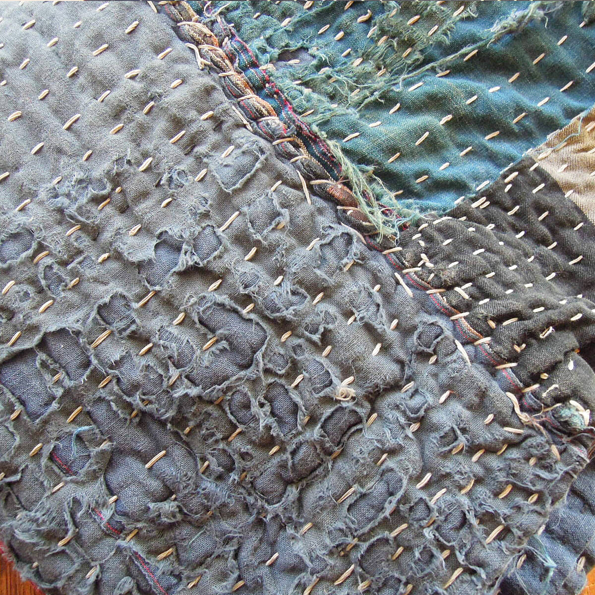 Meiji Period Okuaizu Boro Sashiko Rug with Rows