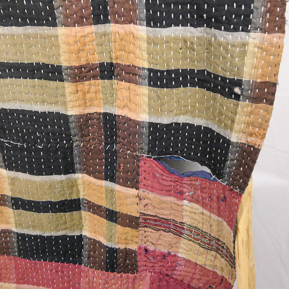 Meiji Period Okuaizu Boro Sashiko Rug with Rows