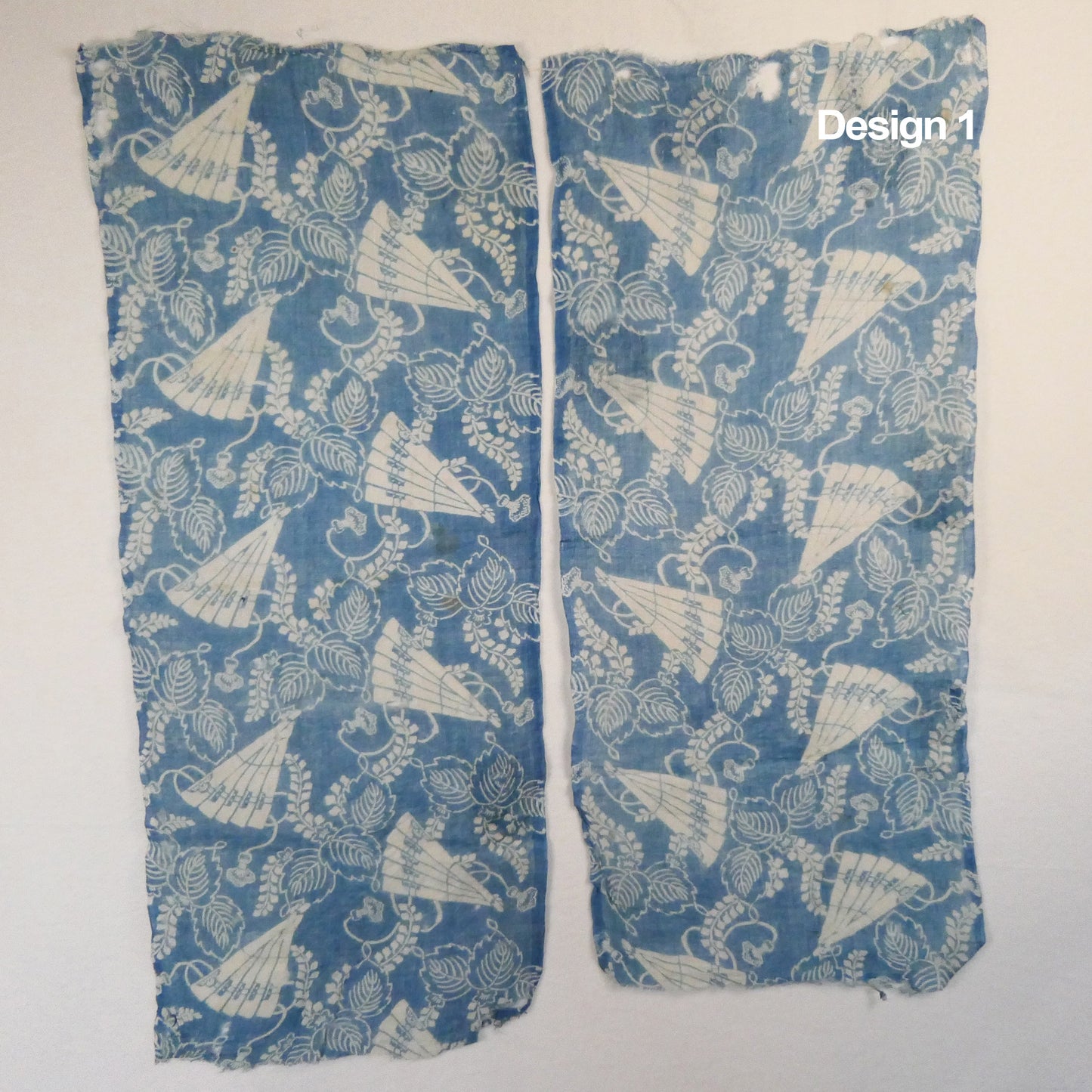 Edo Meiji Indigo Dyed & Rice Resist Hemp Fabric Fan Design 1