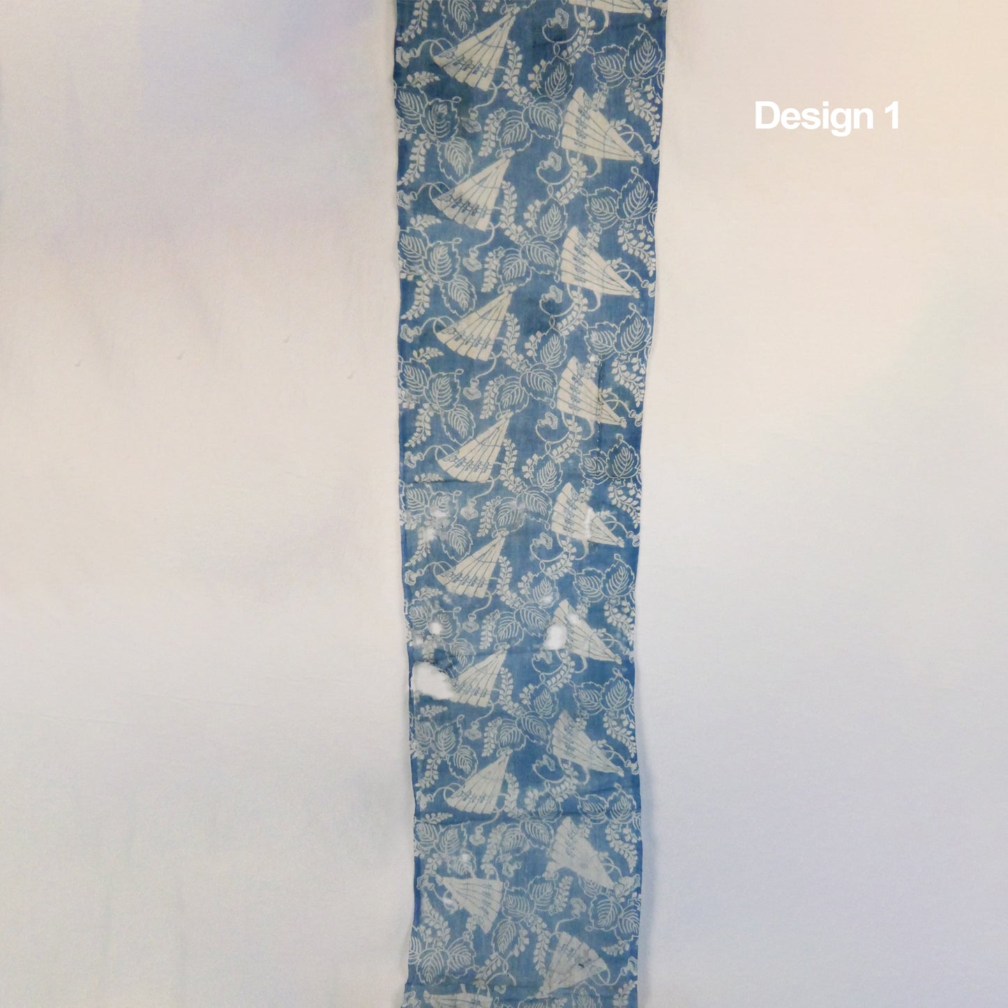 Edo Meiji Indigo Dyed & Rice Resist Hemp Fabric Fan Design 1