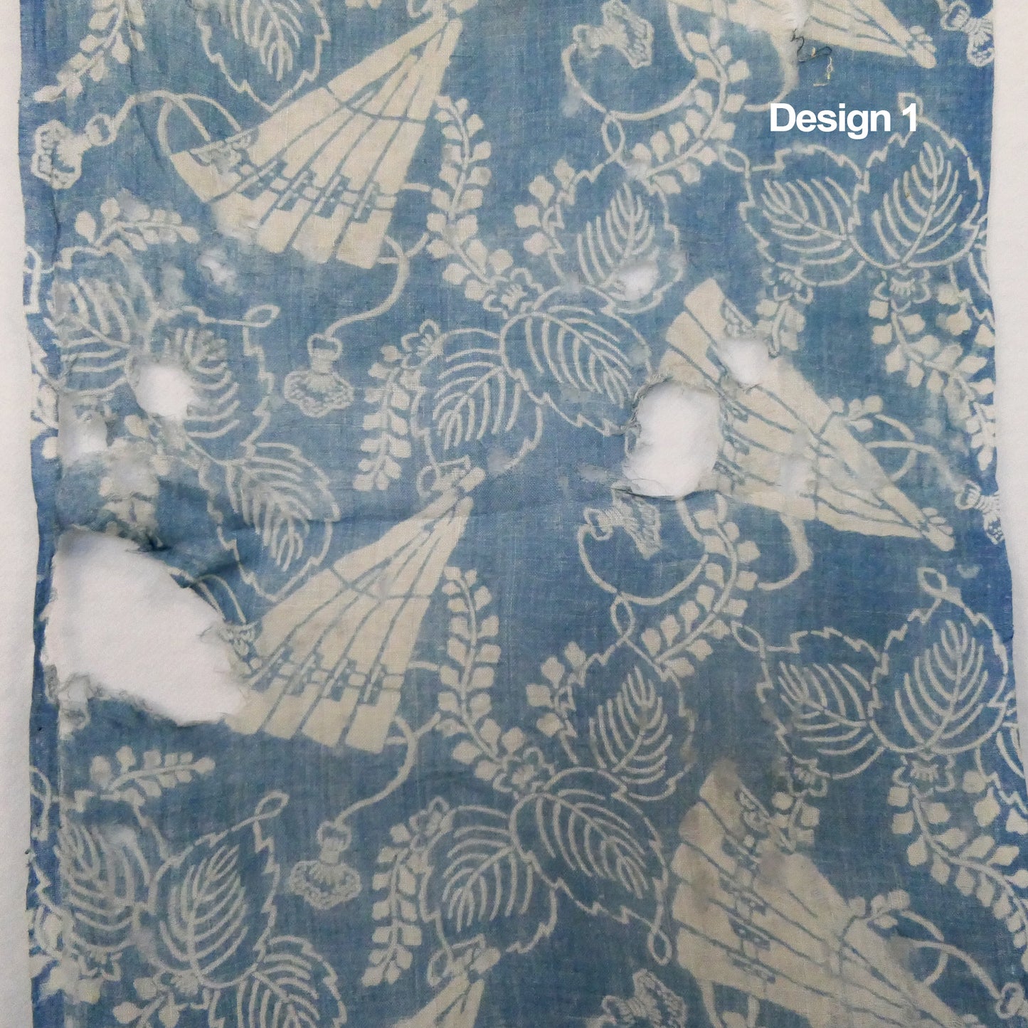 Edo Meiji Indigo Dyed & Rice Resist Hemp Fabric Fan Design 1