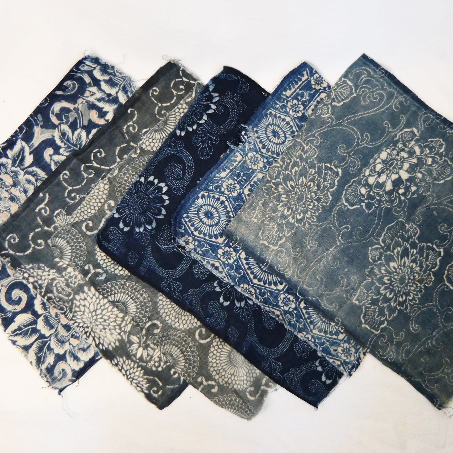Meiji Indigo Dyed & Rice Resist Patchwork Fabric Squares