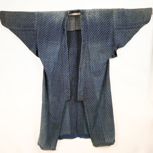 Meiji Dan Tsunagi Pattern Indigo Dyed Cotton Noragi Kimono