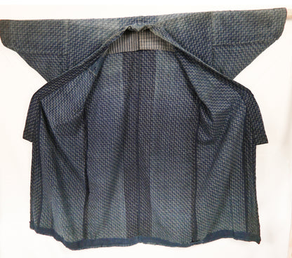 Meiji Dan Tsunagi Pattern Indigo Dyed Cotton Noragi Kimono