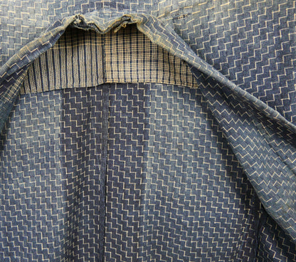 Meiji Dan Tsunagi Pattern Indigo Dyed Cotton Noragi Kimono