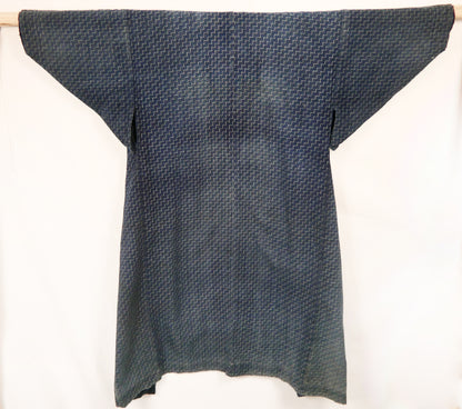 Meiji Dan Tsunagi Pattern Indigo Dyed Cotton Noragi Kimono