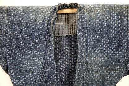 Meiji Dan Tsunagi Pattern Indigo Dyed Cotton Noragi Kimono