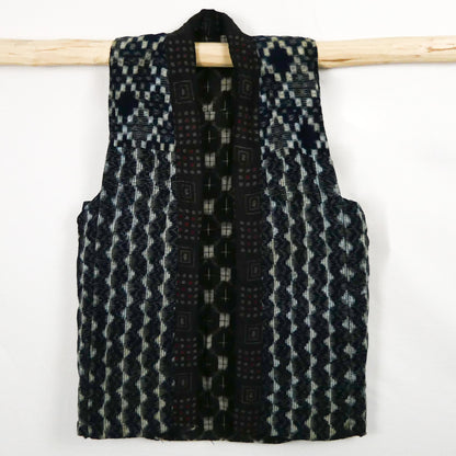 Vintage Showa Indigo Dyed Kasuri Boro Cotton Padded Waistcoat Vest