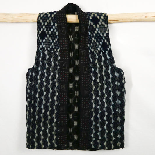Vintage Showa Indigo Dyed Kasuri Boro Cotton Padded Waistcoat Vest