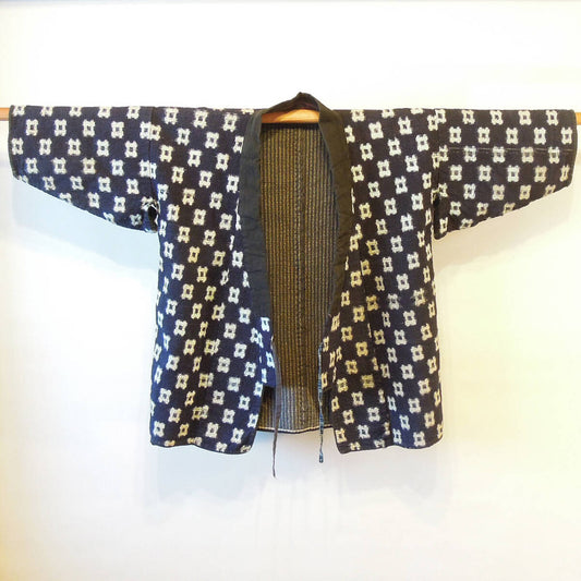 Tsugaru Tohoku Sashiko Kasuri Indigo Dyed Cotton Hanten Jacket