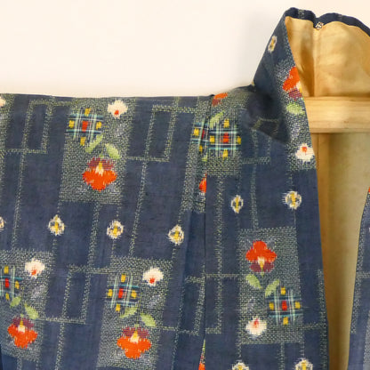 Vintage Showa Retro Red Flower Silk Kasuri Kimono