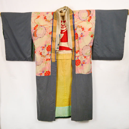 Antique Unusual Edison Flag Boro Silk Kimono