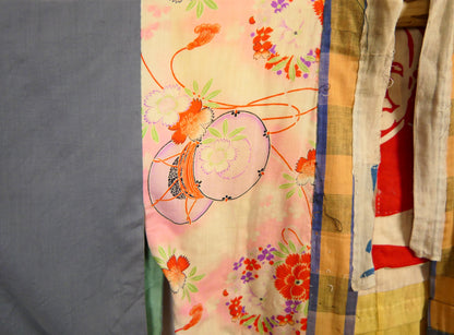 Antique Unusual Edison Flag Boro Silk Kimono