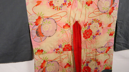 Antique Unusual Edison Flag Boro Silk Kimono
