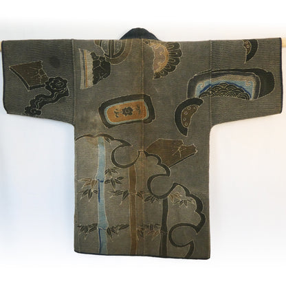 Rare Edo Period Bamboo Firefighters Hikeshi-Banten Hanten Jacket Tsutsugaki Reversible
