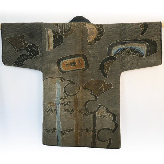 Rare Edo Period Bamboo Firefighters Hikeshi-Banten Hanten Jacket Tsutsugaki Reversible