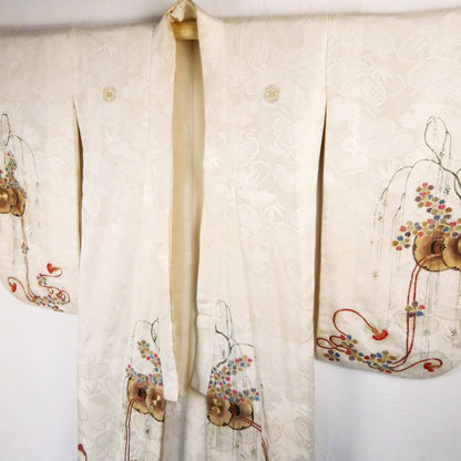 Meiji Weeping Wisteria Silk Kimono with Goldwork Knot Embroidery